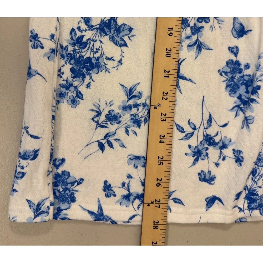 Croft & Barrow Pajama Set Women 2X White Blue Floral Birds Butterflies 2pc NEW